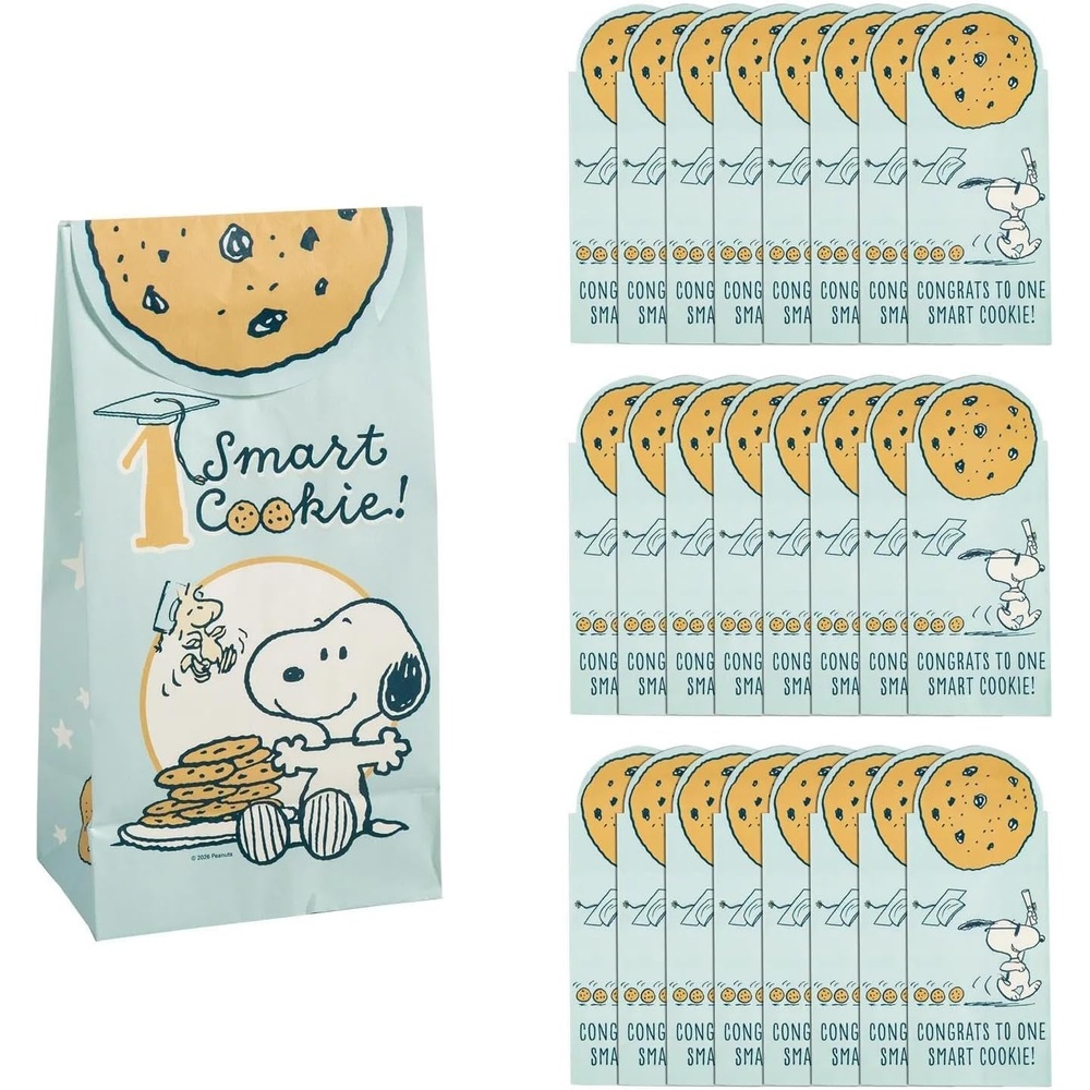 image:imageFun Express 5 14 x 10 Medium FoldOver Peanuts Graduation Smart Cookie Paper Treat Bags 24 Pc