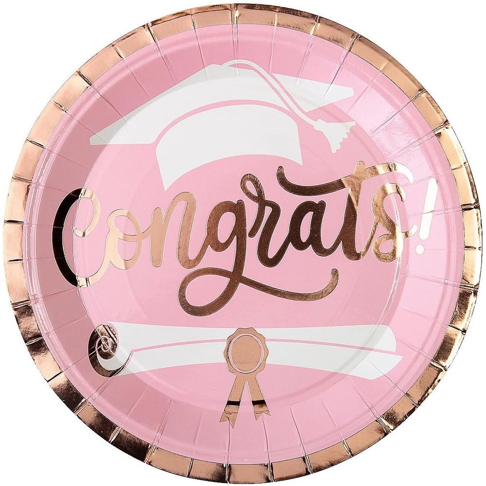 image:imageFun Express 9 14 Graduation Party Pink Congrats Disposable Paper Dinner Plates 8 count