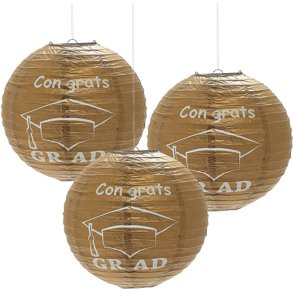 image:imageFun Express Gold Congrats Grad Paper Lanterns Hanging Decor for Graduation Party 12 Lanterns Graduation Decorations 6 Pieces