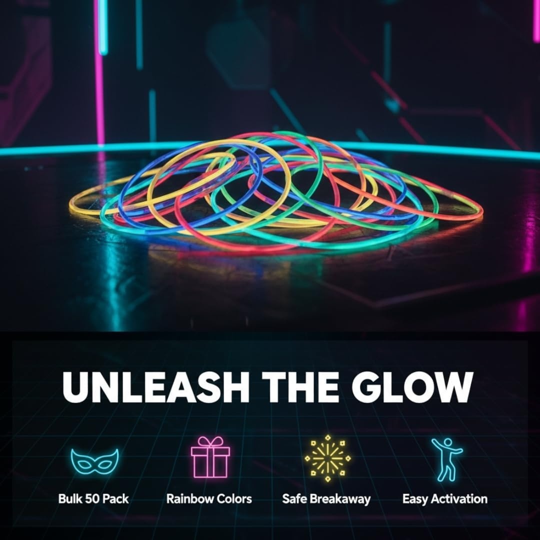 image:imageFun Express Bulk 50 Pack 22 Multicolor Glow Swizzle Necklaces Glow Jewelry Breakaway Necklaces for Halloween Christmas Easter Football Parties VBS 2026