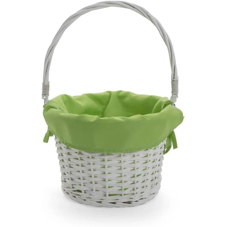 image:imageFun Express 12 diam White Painted Wood Woven Easter Basket with Green Liner