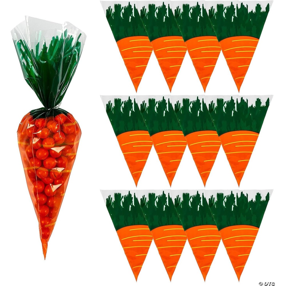 image:imageFun Express 72 Pieces CarrotShaped Cellophane Goody Treat Candy Bags Easter Party Supplies 925 In Long