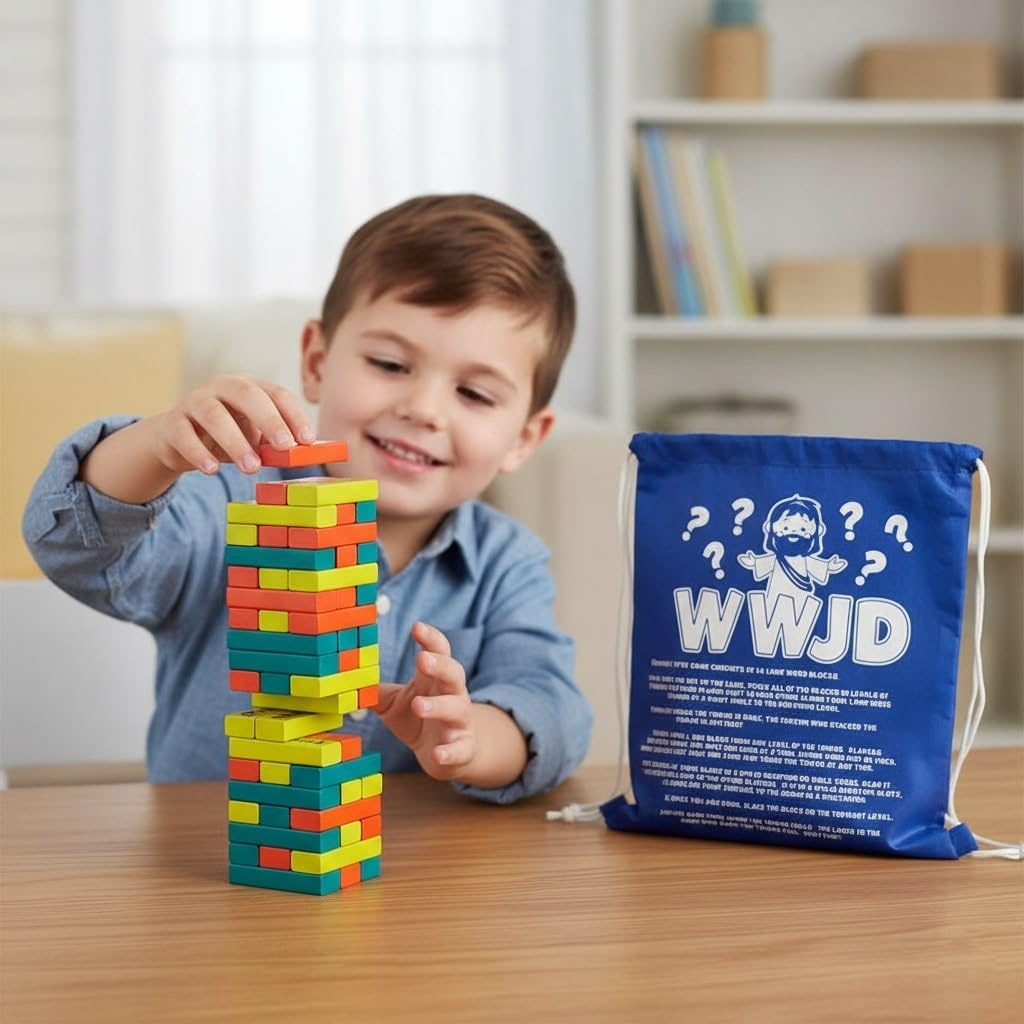 image:imageFun Express WWJD Situation Tower Block Game 55 Pieces VBS 2026