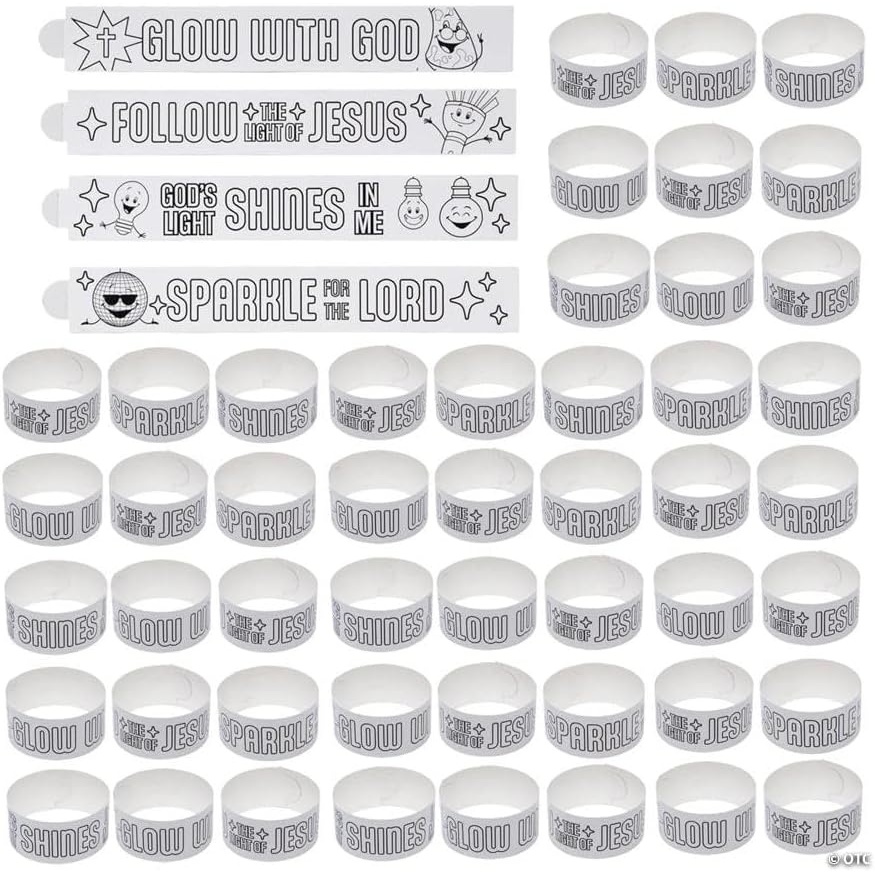 image:image9 x 1 14 Bulk 50 Pieces Color Your Own Jesus is the Light VBS 2026 Cardstock Bracelets