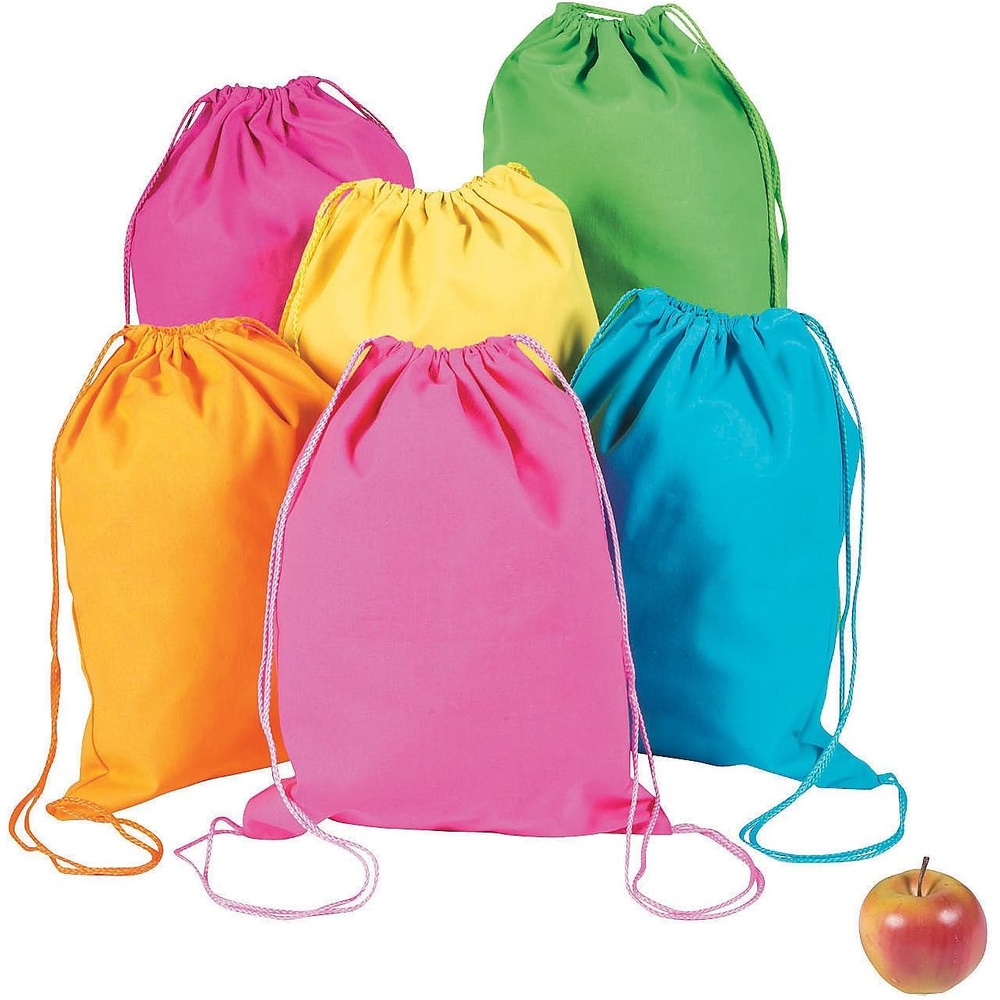 image:imageFun Express  Neon Canvas Drawstring Backpacks lg  Apparel Accessories  Totes  Plain Backpacks  12 PiecesCanvas