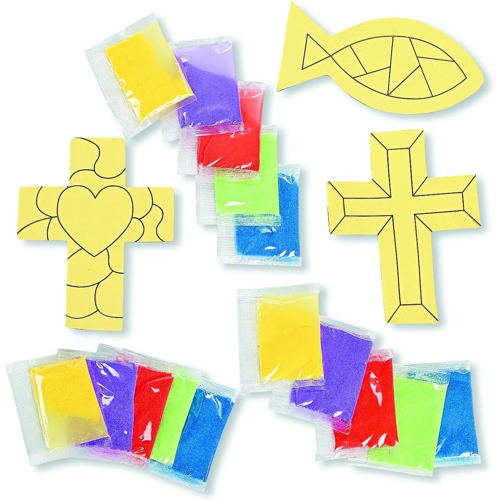 image:imageFun Express 4 14  4 12 Religious Sand Art Magnet Craft Kit  Makes 12  Great for Sunday School Vacation Bible School and Other Religious Crafting Occasions