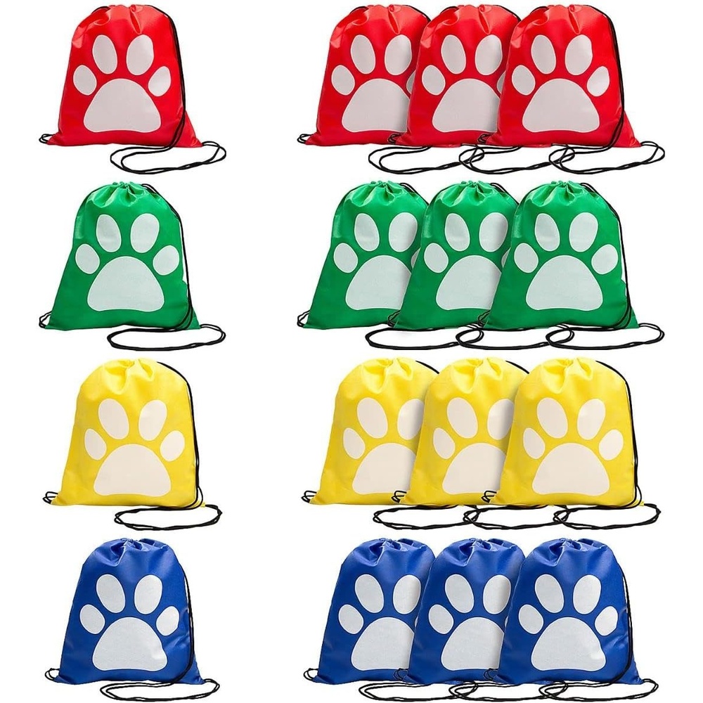 image:imageFun Express Paw Print Drawstring Backpack set of 12 reusable bags Puppy Patrol and Cat Party Favor Bags