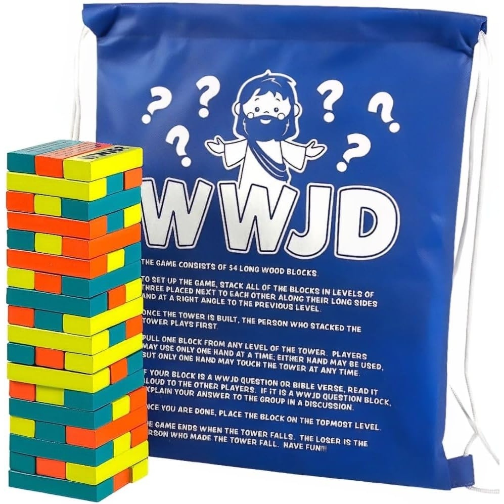 image:imageFun Express WWJD Situation Tower Block Game 55 Pieces VBS 2026
