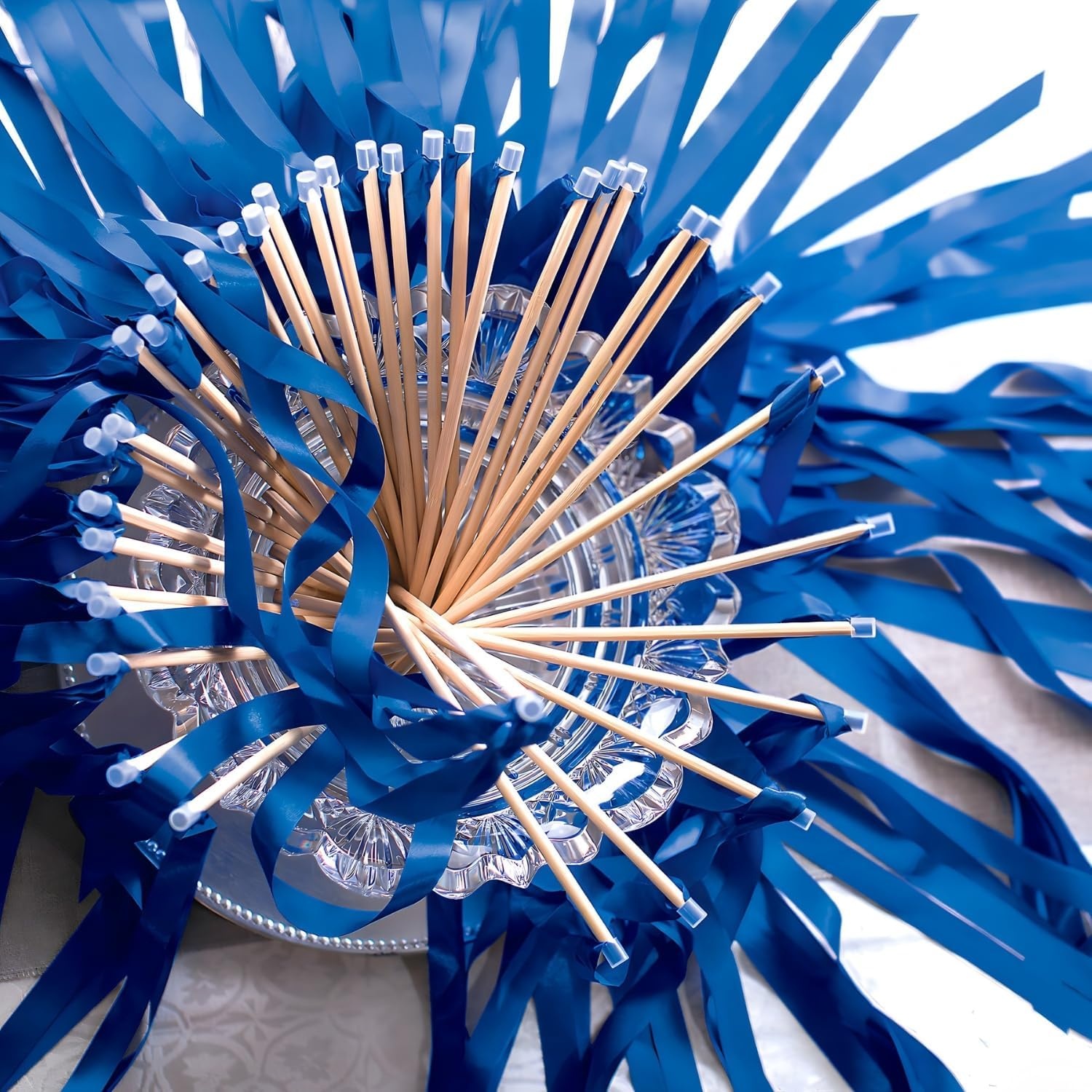 image:imageBlue Ribbon Wands 24 Pack Streamer Sticks with 12 Inch Wooden Wands and 2 Ft Ribbons for Weddings Dance Performances Celebrations Parades Events