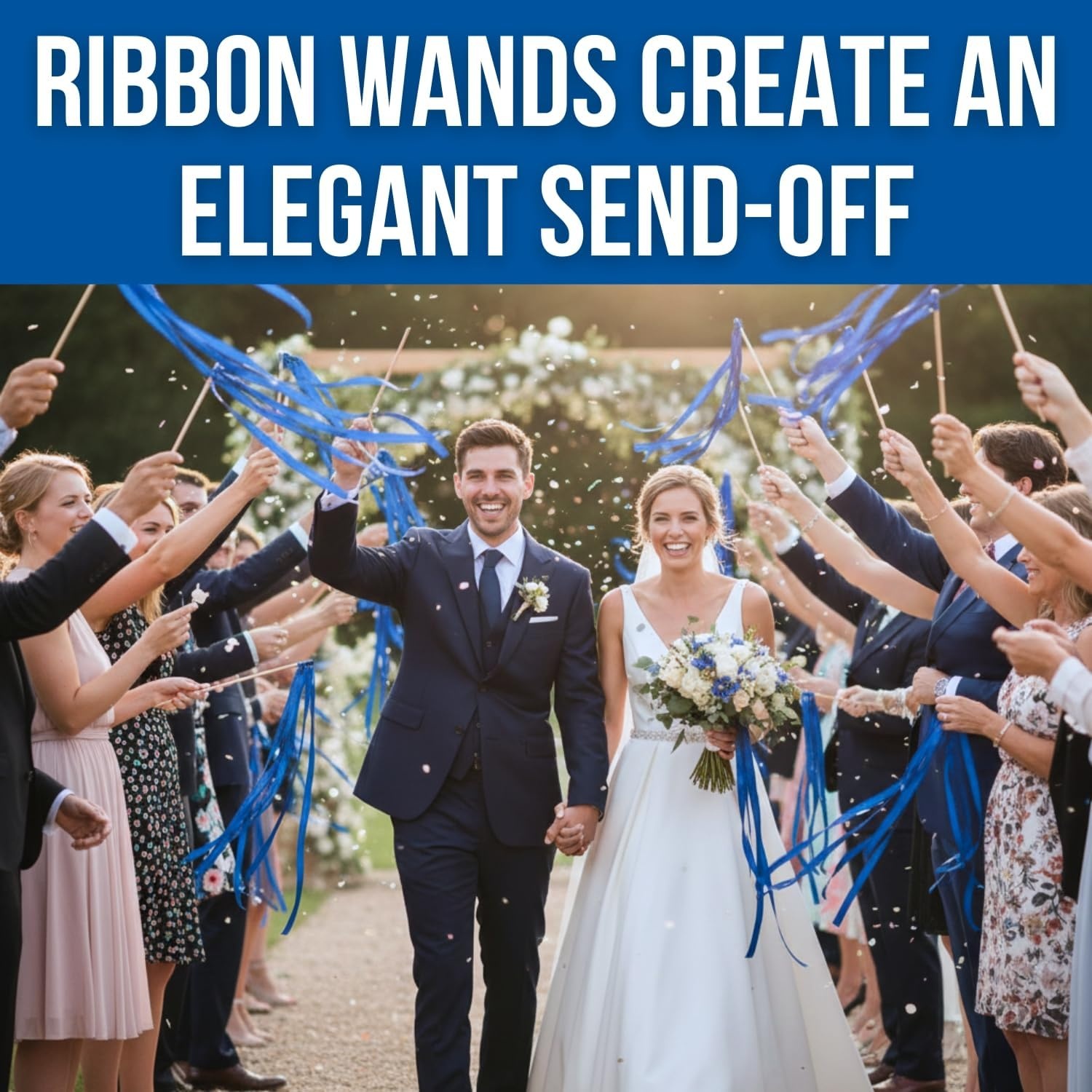 image:imageBlue Ribbon Wands 24 Pack Streamer Sticks with 12 Inch Wooden Wands and 2 Ft Ribbons for Weddings Dance Performances Celebrations Parades Events