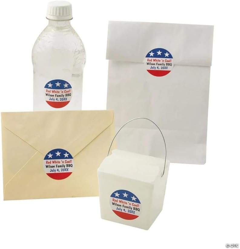 image:imageBulk 80 Pc Personalized 4th of July Favor Stickers Red White Blue Vinyl Material 1 12 Diameter