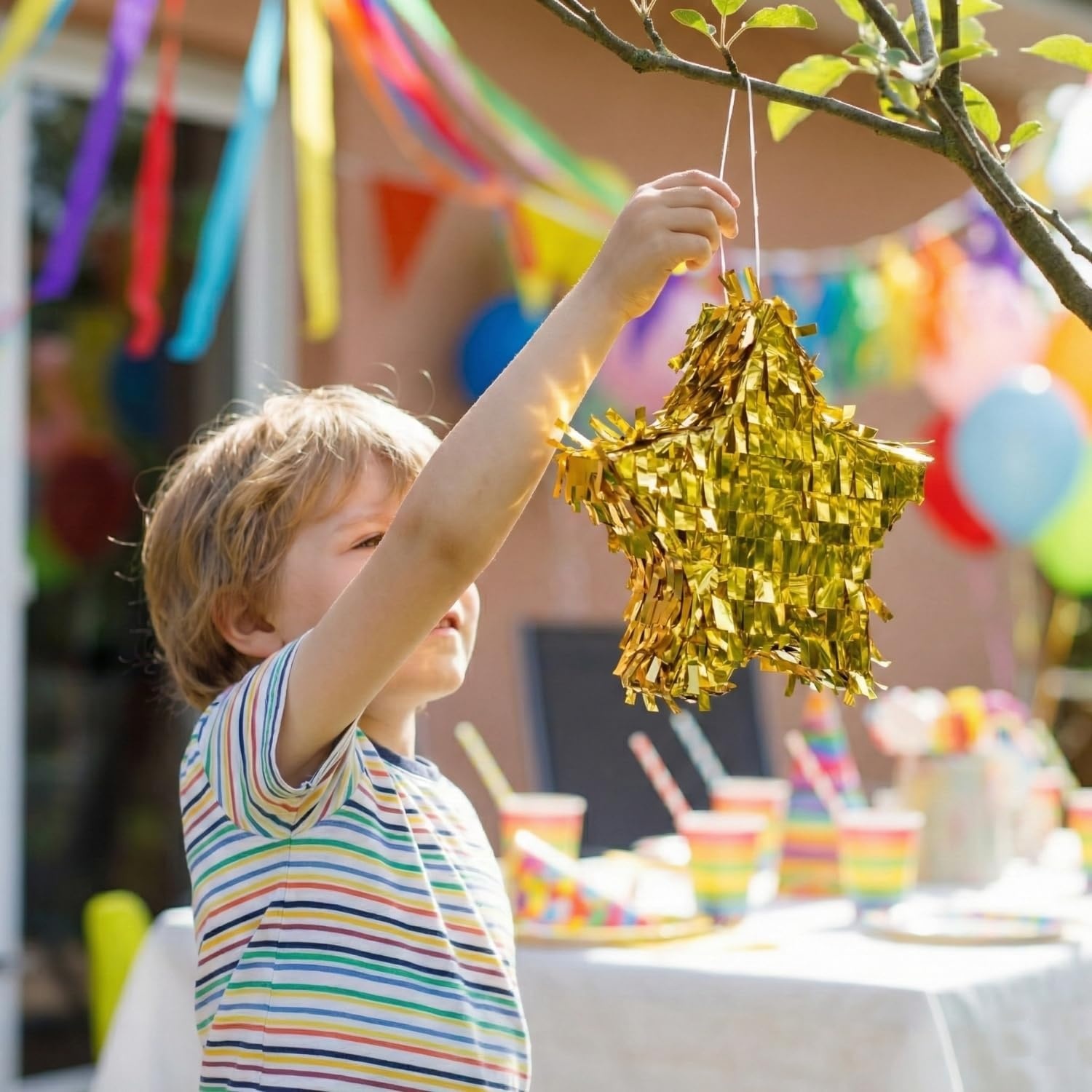 image:imageFun Express 1 34 x 7 Mini Goldtone Foil Star Piata Decorations 3 PiecesMulticolor