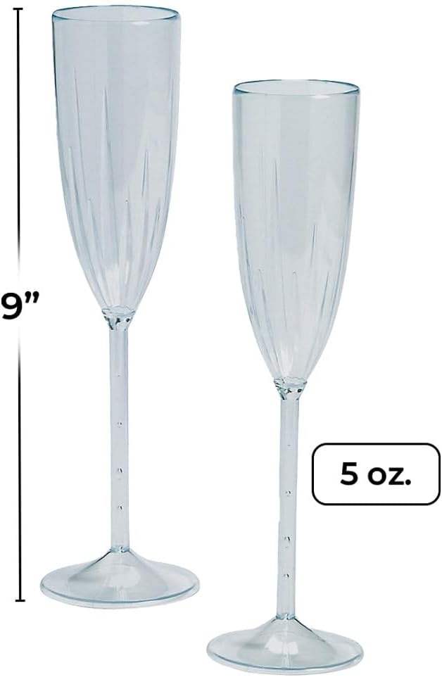 image:imageFun Express 25 Pieces Premium Plastic Etched Champagne Flute Holds 5 oz BPA Free Plastic Wedding Party Supplies Clear