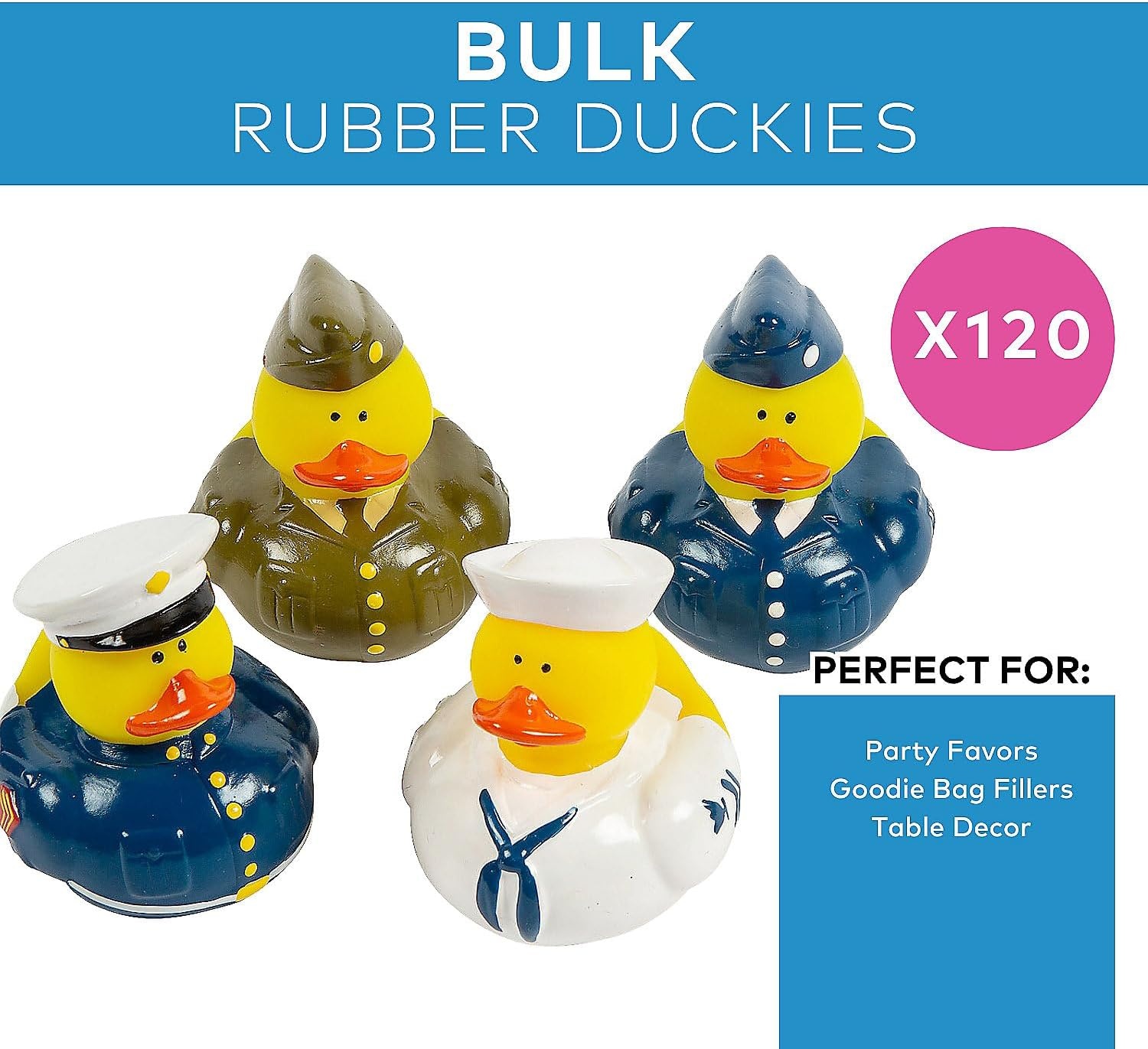 image:imageFun Express Armed Forces Rubber Ducks Bulk 120 Pc Vinyl 2 Inch Memorial Day 4th of July and Veterans Day Party Favors