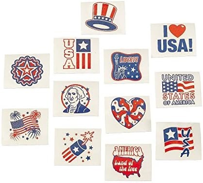 image:imageFun Express Fourth of July Patriotic Glow In The Dark Tattoos 72 Pieces72