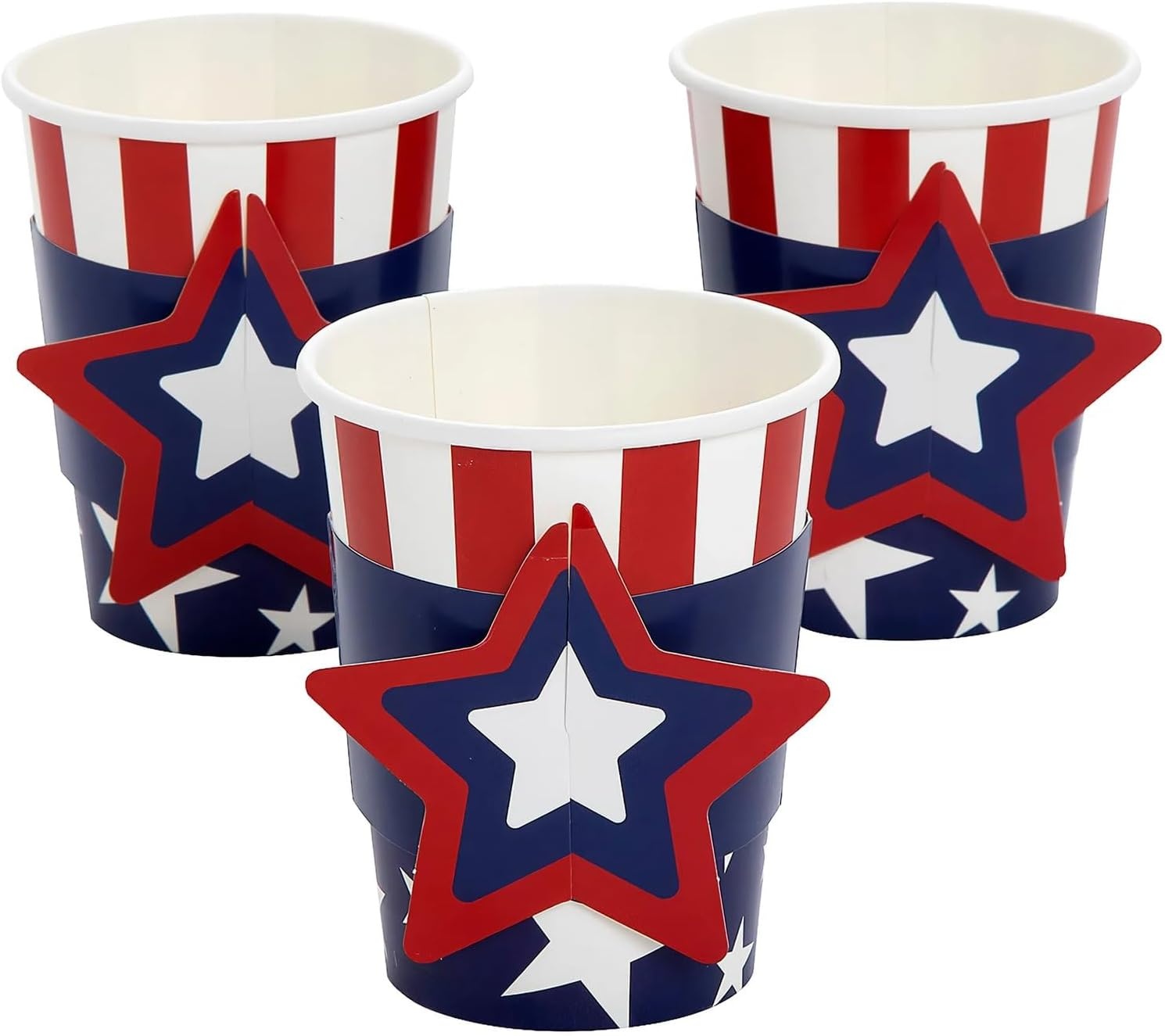 image:imageFun Express Patriotic Star Red White amp Blue Paper Party Cups with Sleeves 8 Ct