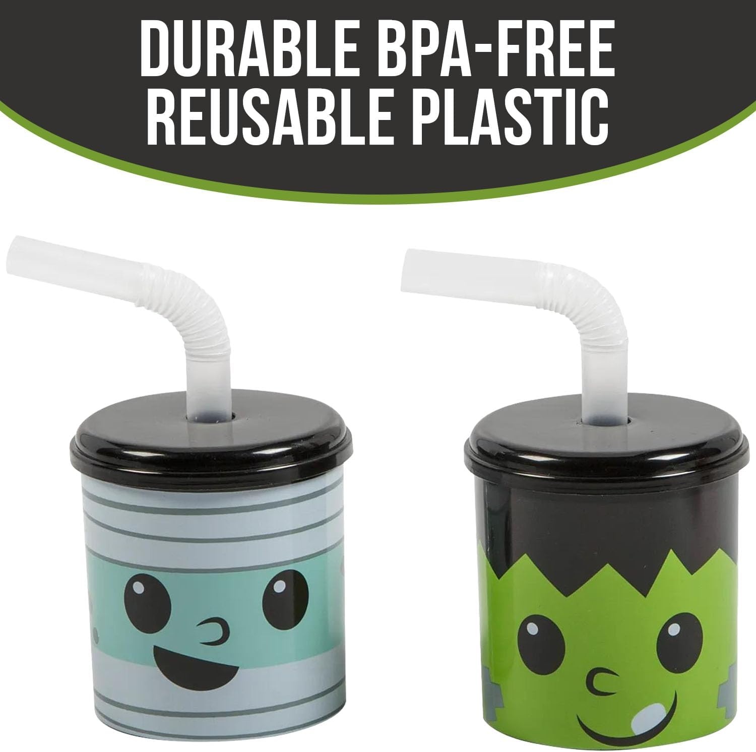image:imageFun Express Reusable Halloween Cups with Lids and Straws 7 oz Plastic Cups for Kids 12 Pcs