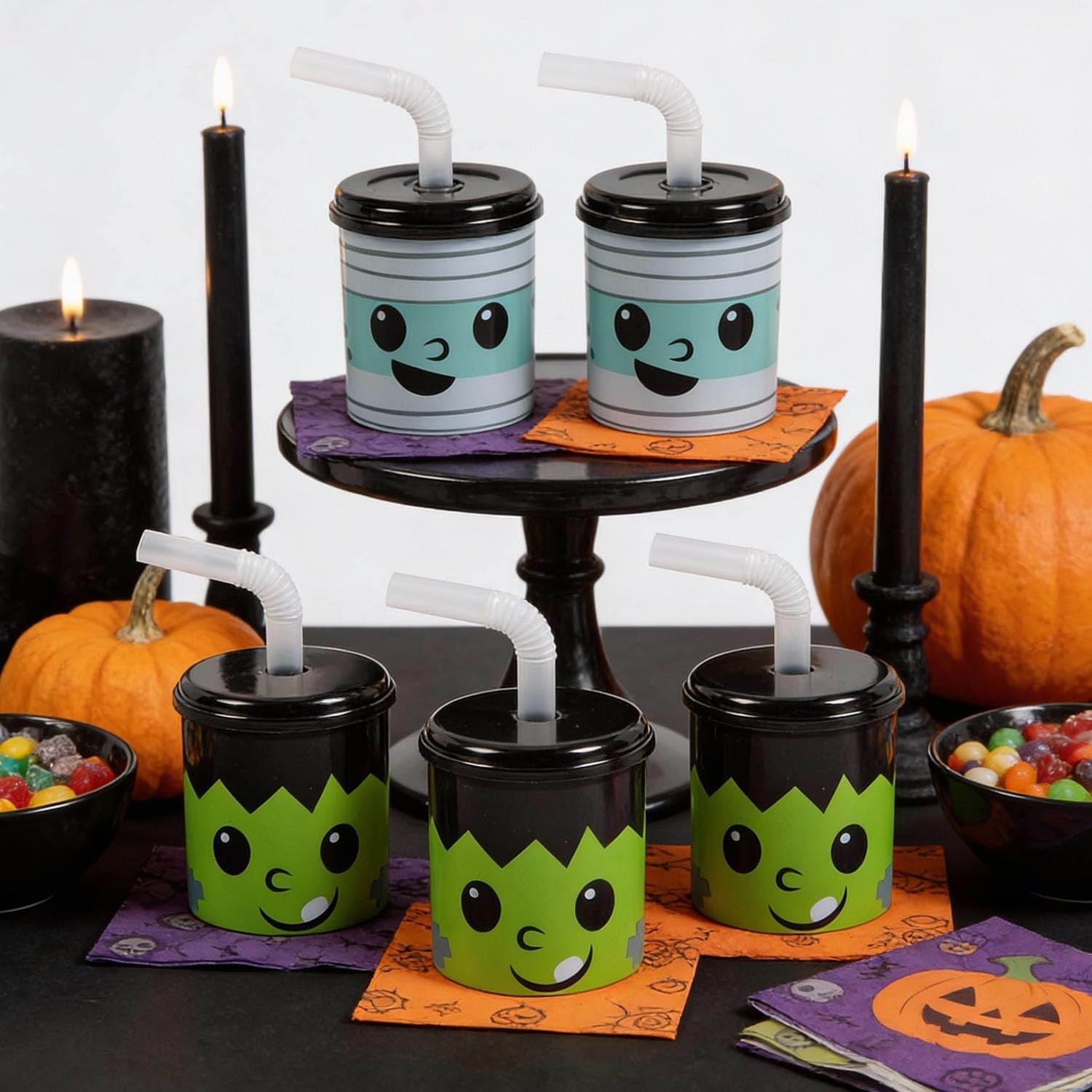 image:imageFun Express Reusable Halloween Cups with Lids and Straws 7 oz Plastic Cups for Kids 12 Pcs