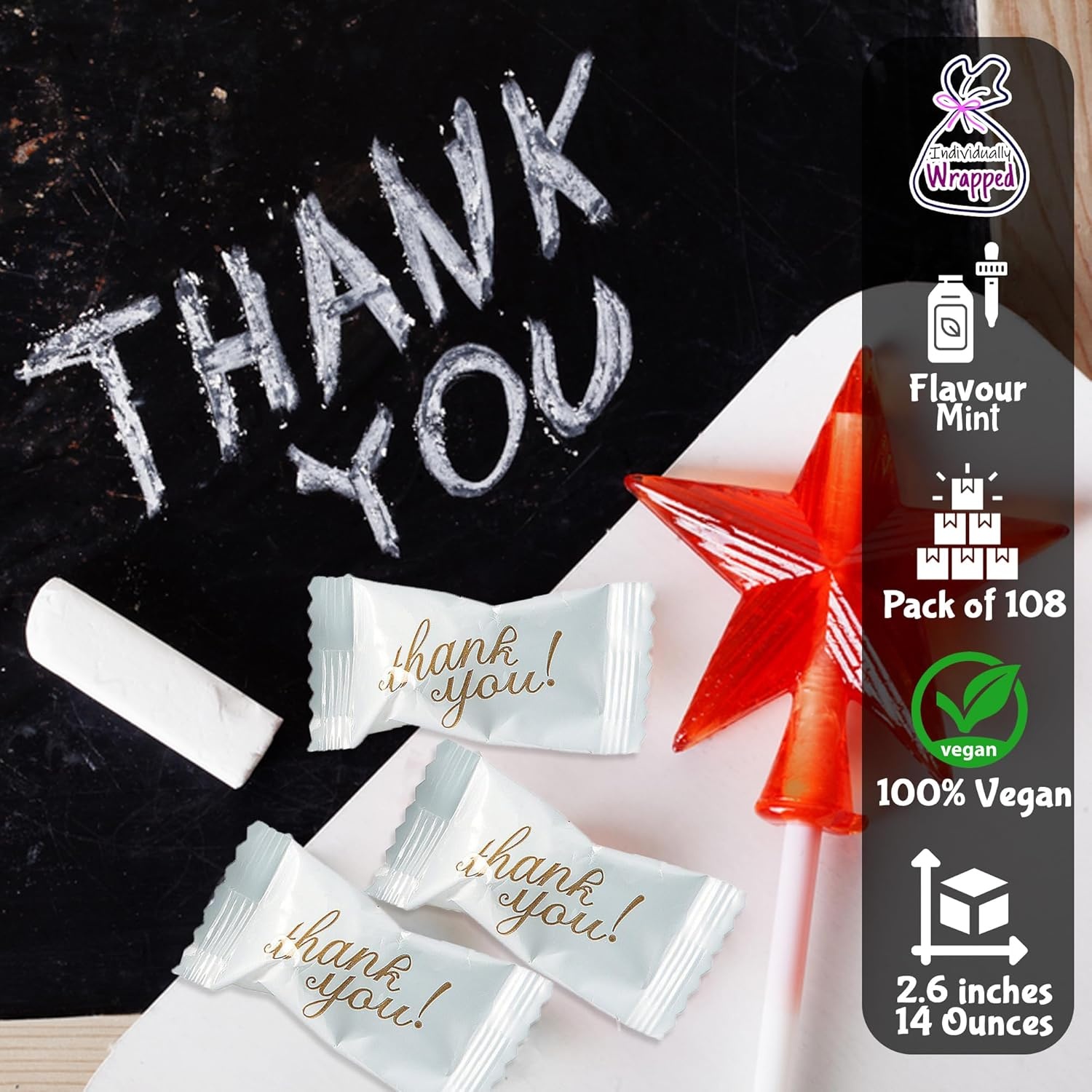 image:imageFun Express Thank You Mints Individually Wrapped Bulk 108 Count Premium Butter Mints for Wedding Favors Bridal Shower Gifts amp Party Favors Gold Script Design for Guests Pack of 2Mint