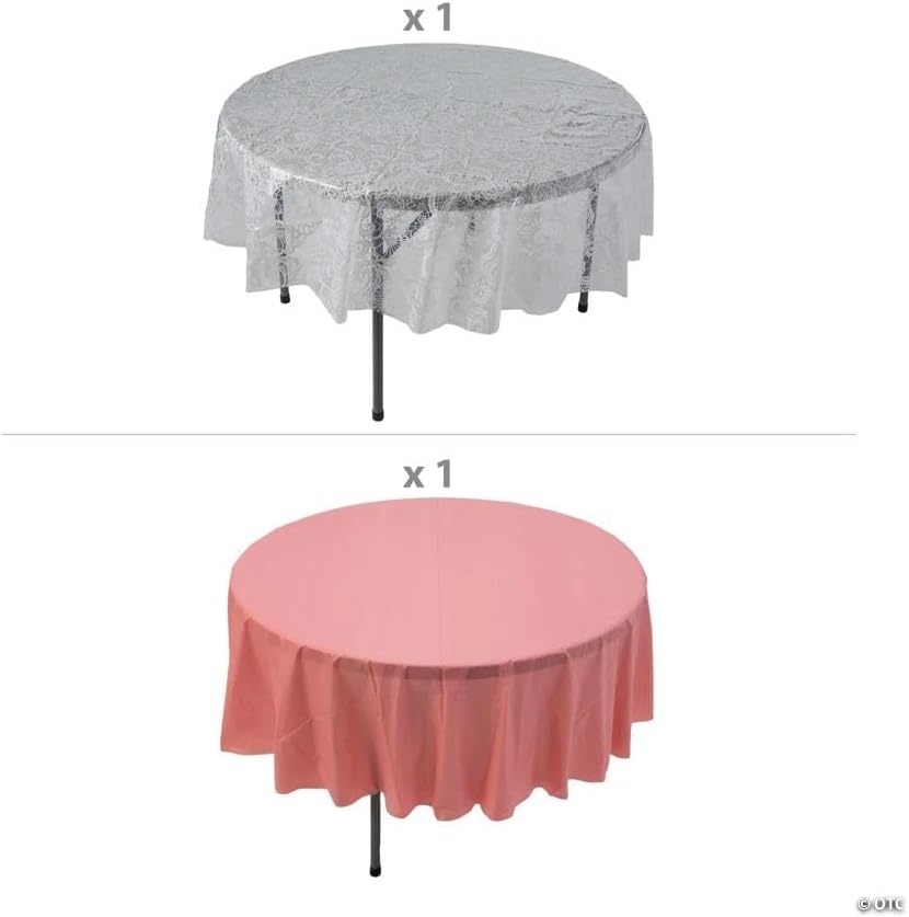 image:imageFun Express White LacePrinted amp Dusty Rose Round Disposable Plastic Tablecloth Kit 2 Pieces