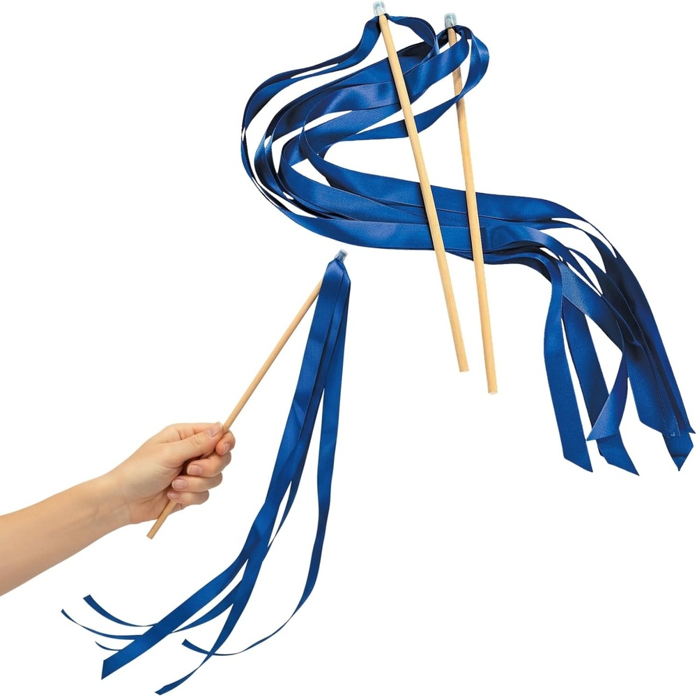 image:imageBlue Ribbon Wands 24 Pack Streamer Sticks with 12 Inch Wooden Wands and 2 Ft Ribbons for Weddings Dance Performances Celebrations Parades Events
