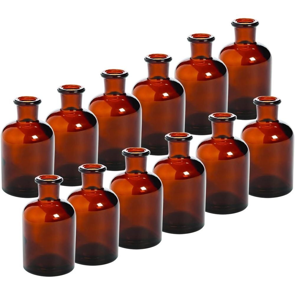 image:imageBulk Small Amber Glass Bud Vases 12 Pieces Wedding Reception Birthday Table Decor