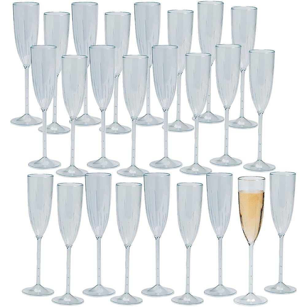 image:imageFun Express 25 Pieces Premium Plastic Etched Champagne Flute Holds 5 oz BPA Free Plastic Wedding Party Supplies Clear