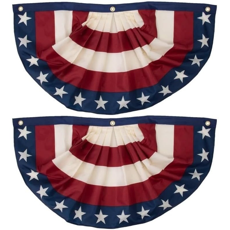 image:imageFun Express 4th of July decorations outdoor patriotic decorations red white and blue bunting flags 2 pack memorial day decorations americana decor for fence porch yard stars and stripes
