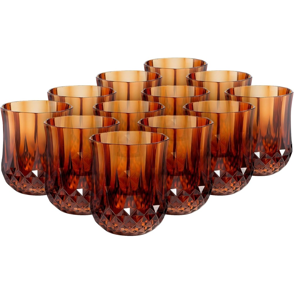 image:imageFun Express Amber Stemless Patterned Plastic Wine Glasses 12 Pieces