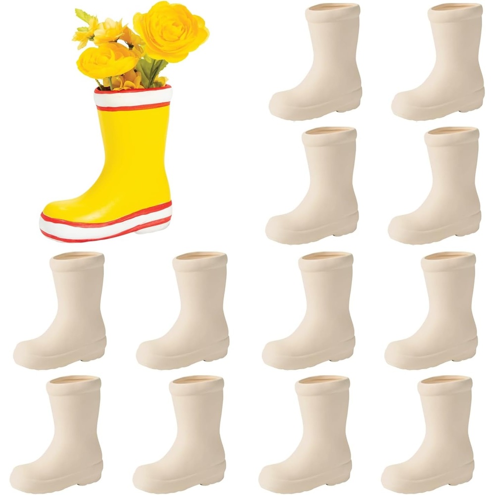 image:imageFun Express Ceramics to Paint  DIY Ceramic Boot Vase Planter Kit Set of 12  ReadytoPaint Pottery for Kids Arts amp Crafts  Great for Mothers Day 4th of July Spring and Summer Craft