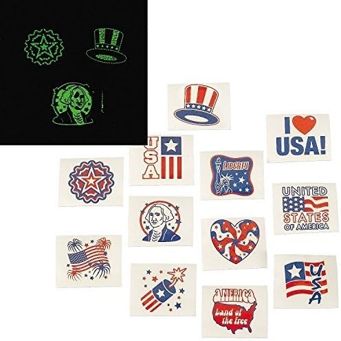 image:imageFun Express Fourth of July Patriotic Glow In The Dark Tattoos  72 Pieces72