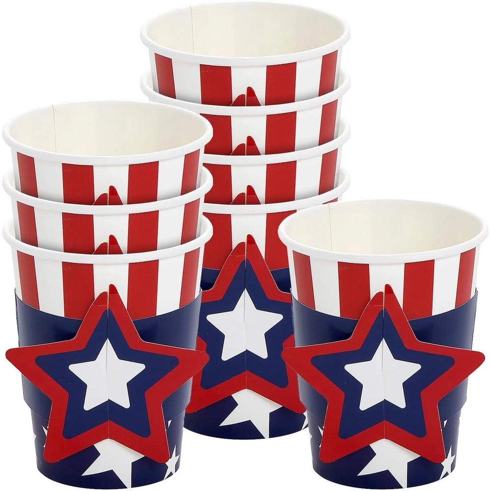 image:imageFun Express Patriotic Star Red White amp Blue Paper Party Cups with Sleeves  8 Ct