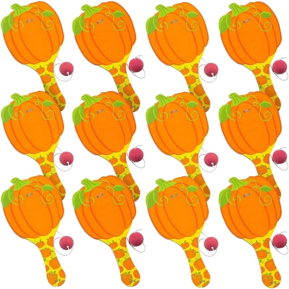 image:imageFun Express Pumpkin Paddle Ball Games  12 Pieces