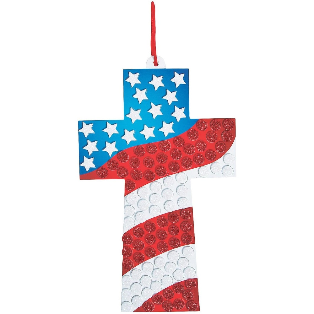 image:imageFun Express Religious Mosaic Glitter Flag Craft Kit Makes 12 USA Fourth of July Crafts for Kids