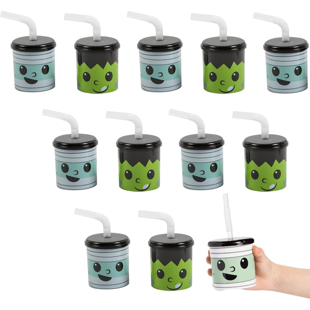 image:imageFun Express Reusable Halloween Cups with Lids and Straws  7 oz Plastic Cups for Kids  12 Pcs