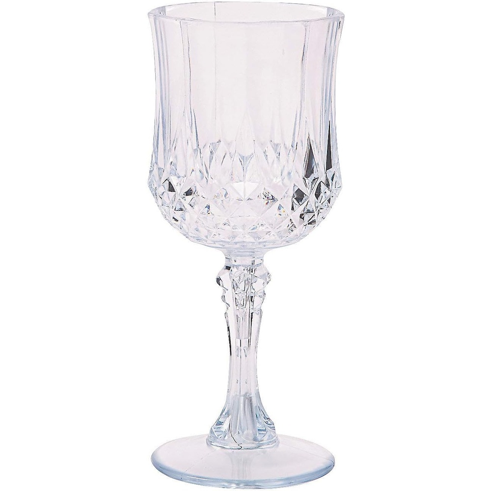 image:imageFun Express Set of 12 Pieces Patterned Wine Glasses Each Holds 8 oz BPA Free Plastic Reusable for Wedding and Party Supplies Clear