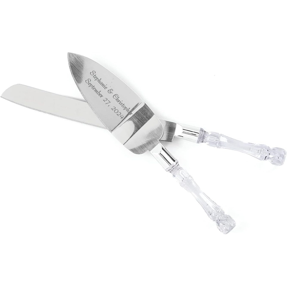 image:imagePersonalized Acrylic amp Stainless Steel Wedding Cake Knife amp Server Set for Wedding Reception 2 Pieces Per Set