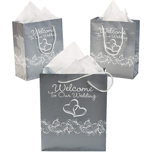 Two Hearts “Welcome To Our Wedding” Gift Bags (12 Pack) (Silver)