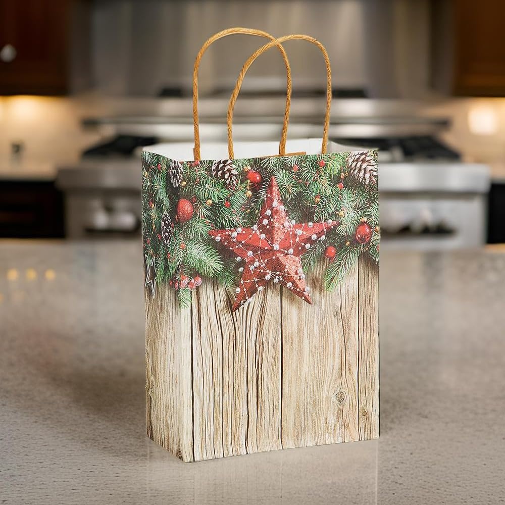 image:imageFun Express Christmas Barnwood Craft Bag for Christmas Party Supplies Bags Paper Gift W amp Handles 12 Pieces