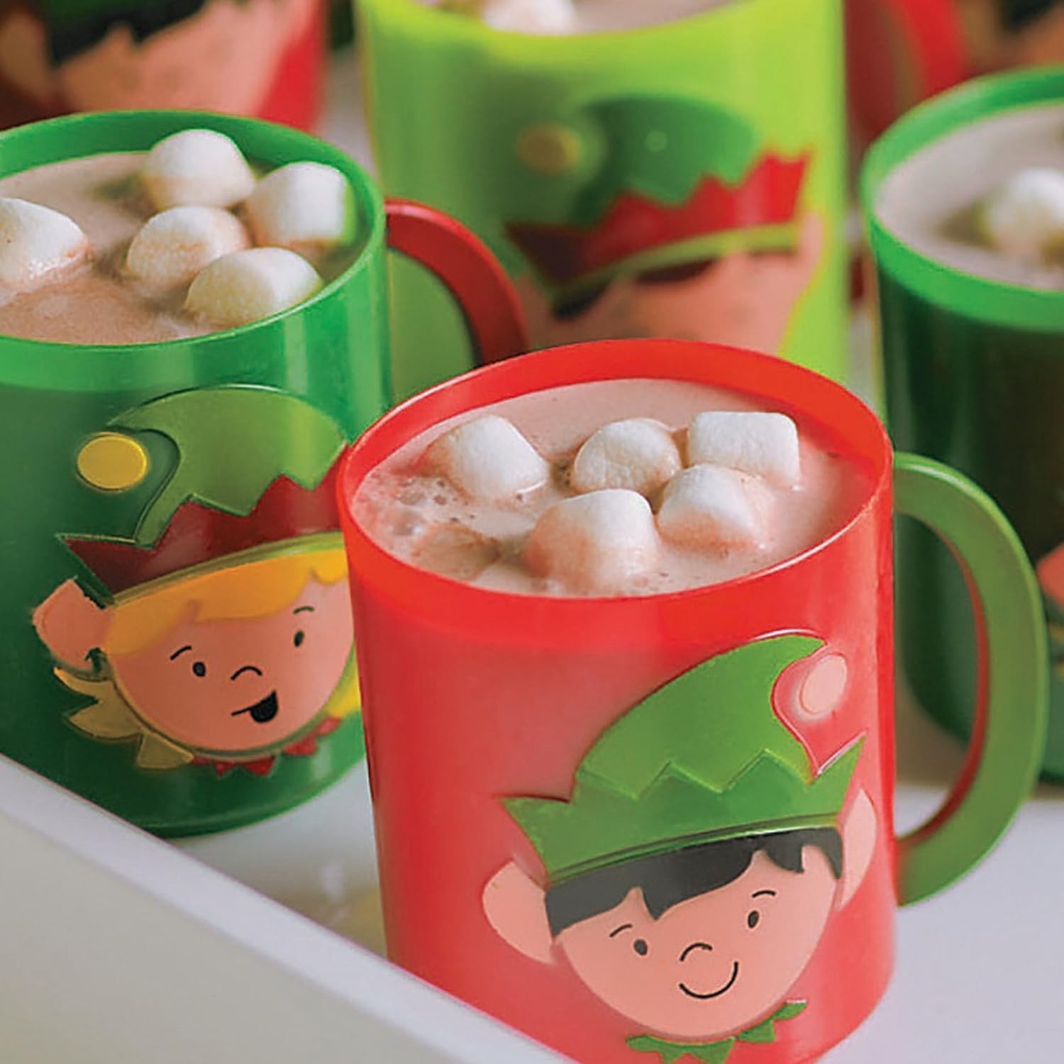 image:imageFun Express 12 Pieces Plastic Elf Mugs With Handles 8 oz BPA Free Plastic Christmas Party Supplies Drinkware MultiColor