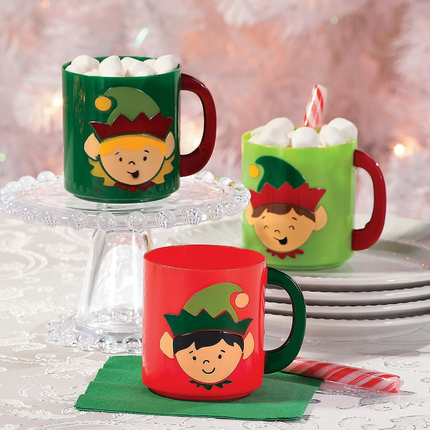 image:imageFun Express 12 Pieces Plastic Elf Mugs With Handles 8 oz BPA Free Plastic Christmas Party Supplies Drinkware MultiColor