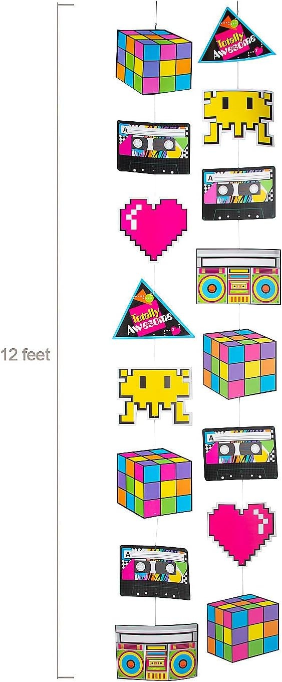 image:imageFun Express 12 ft 80s Themed Retro amp Pixel Art Hanging Decorations 2 Pieces