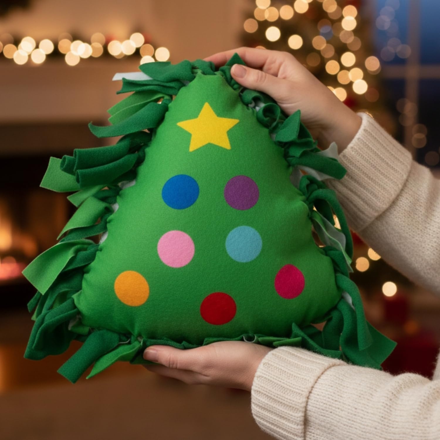 image:imageFun Express 13 34 x 15 Christmas Tree Fleece Tied Pillow Craft Kit Makes 6