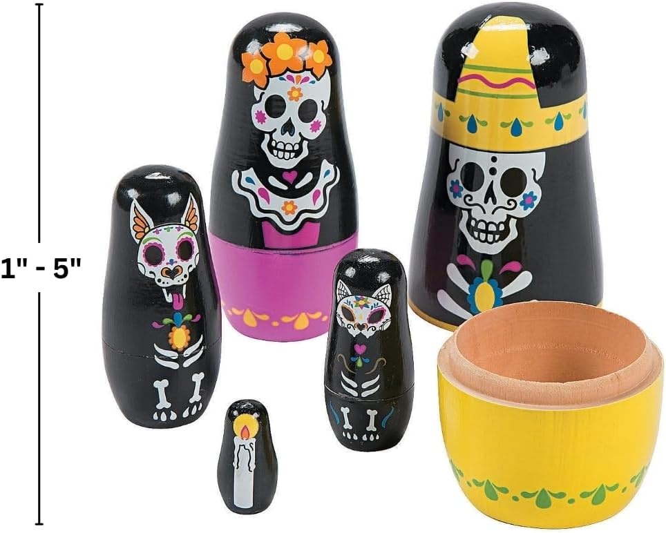 image:imageFun Express Day of the Dead Nesting Dolls 5 Piece Set Great for Novelty Dia de Los Muertos Gifts and Toys