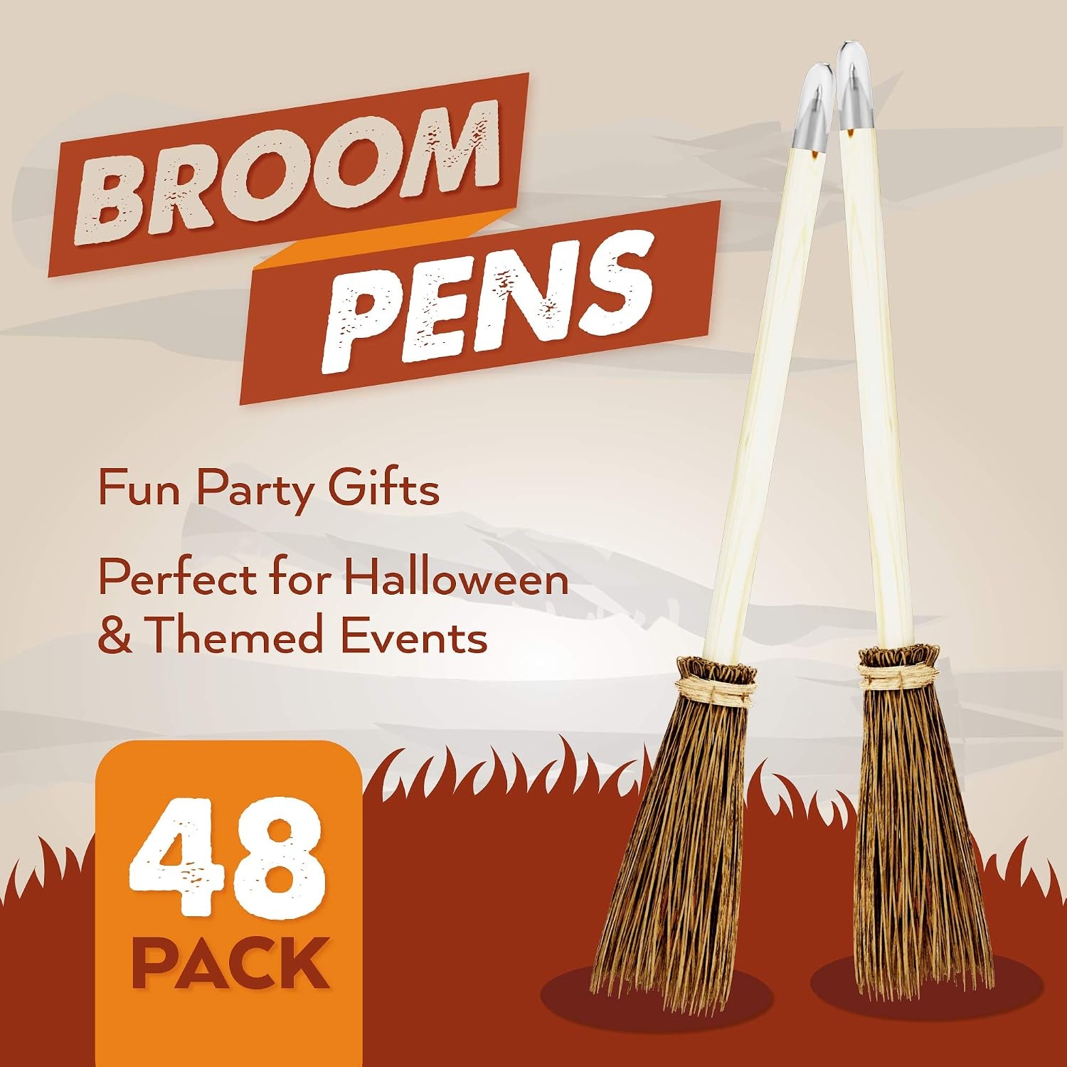 image:imageFun Express Wood Witchs Broom Novelty Pens 2Pack 48 Count Great for HalloweenThemed Costumes Parties and Activities