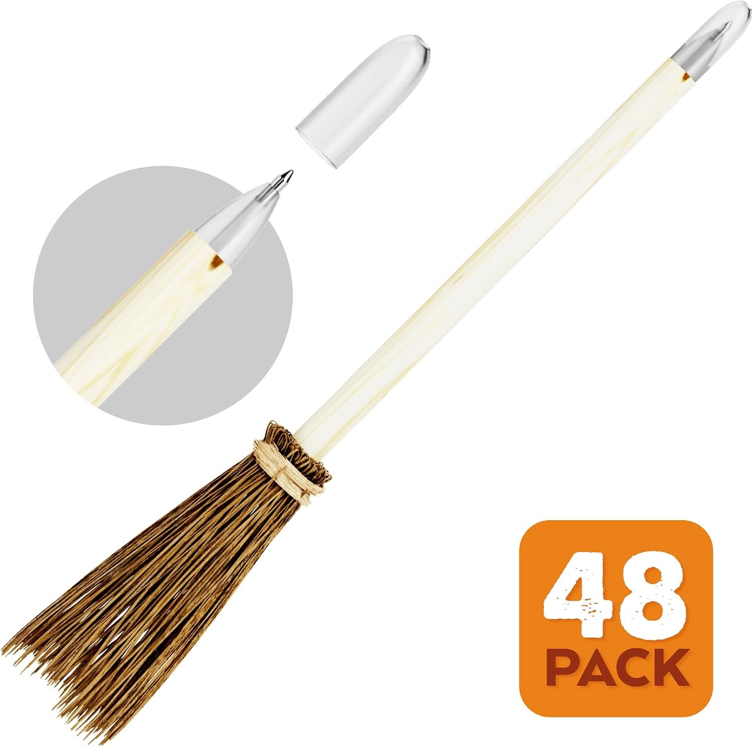 image:imageFun Express Wood Witchs Broom Novelty Pens 2Pack 48 Count Great for HalloweenThemed Costumes Parties and Activities