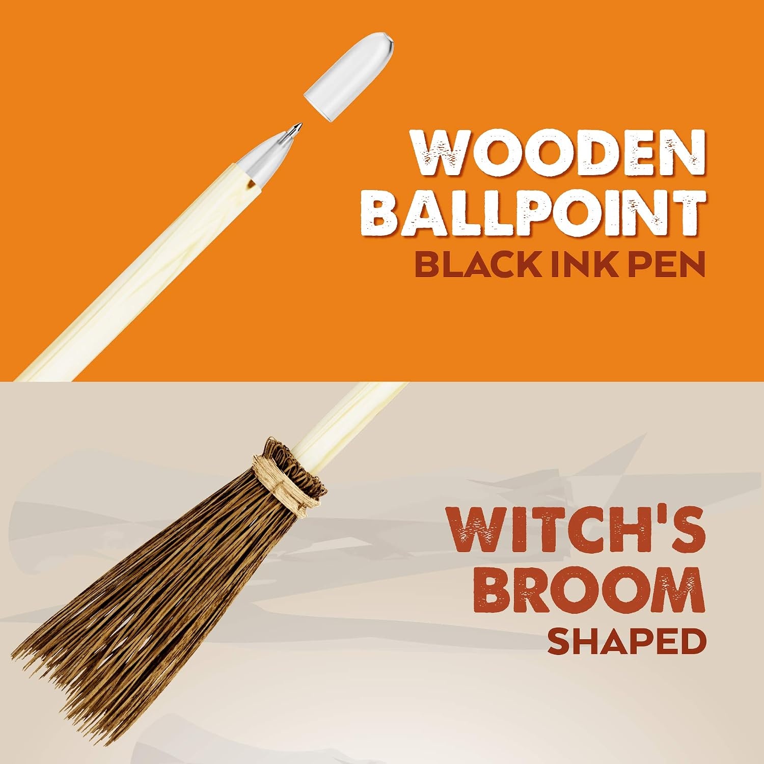 image:imageFun Express Wood Witchs Broom Novelty Pens 2Pack 48 Count Great for HalloweenThemed Costumes Parties and Activities