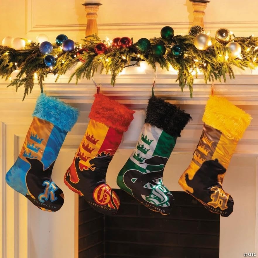 image:image12 x 18 Harry Potter Houses of Hogwarts Polyester Satin Christmas Stockings 4 Pieces