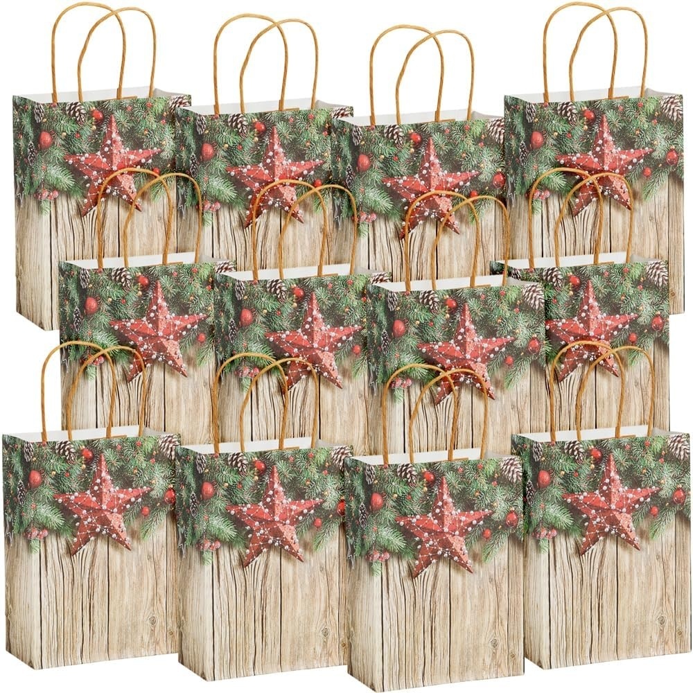 image:imageFun Express Christmas Barnwood Craft Bag for Christmas Party Supplies Bags Paper Gift W amp Handles 12 Pieces
