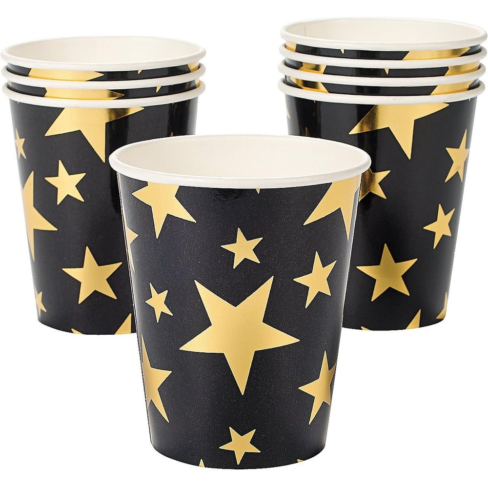 image:imageFun Express Gold Foil Star 9oz Paper Cups 8pc for Party Party Supplies Print Tableware Print Cups Party 8 Pieces